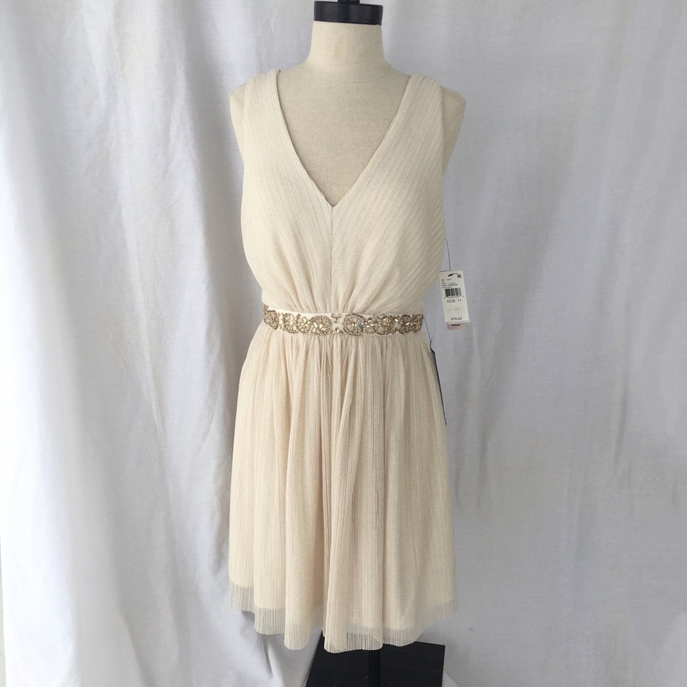 BCX Cream A-line Beaded-waist Shimmer Formal Dress